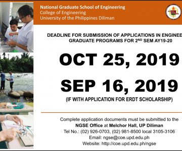 Deadline for Submission of Applications in Engineering Graduate Programs for 2nd Sem AY19-20