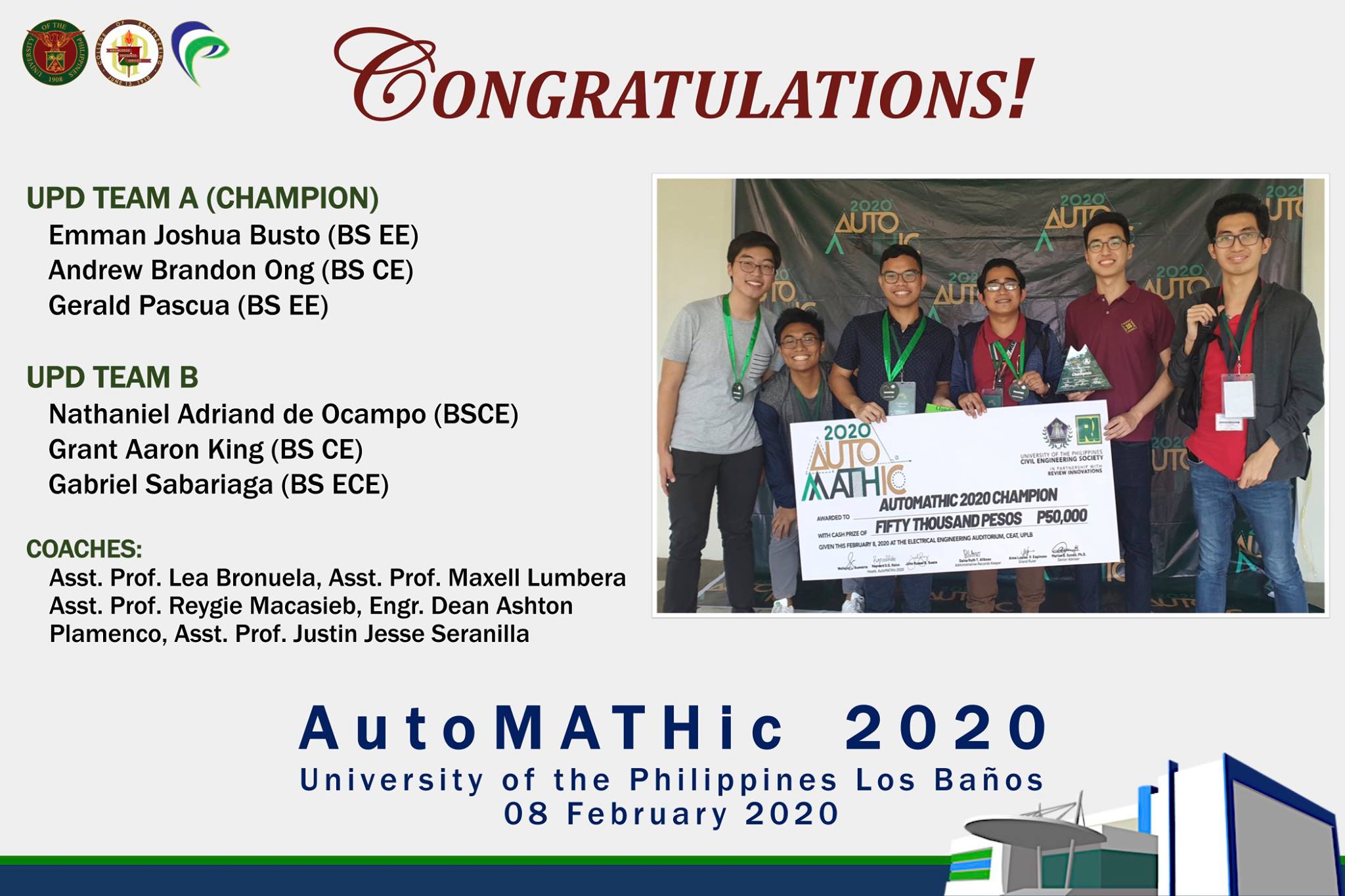 UPD Civil Engineering Students are Champion in AutoMATHic 2020 Competition