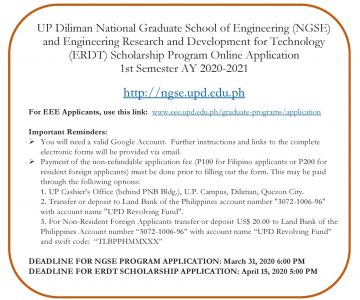 Applications in Engineering Graduate Programs for 1st Sem AY2020-2021