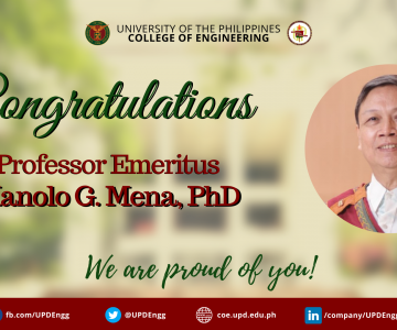 Manolo G. Mena, PhD is the newest Professor Emeritus of the UP College of Engineering