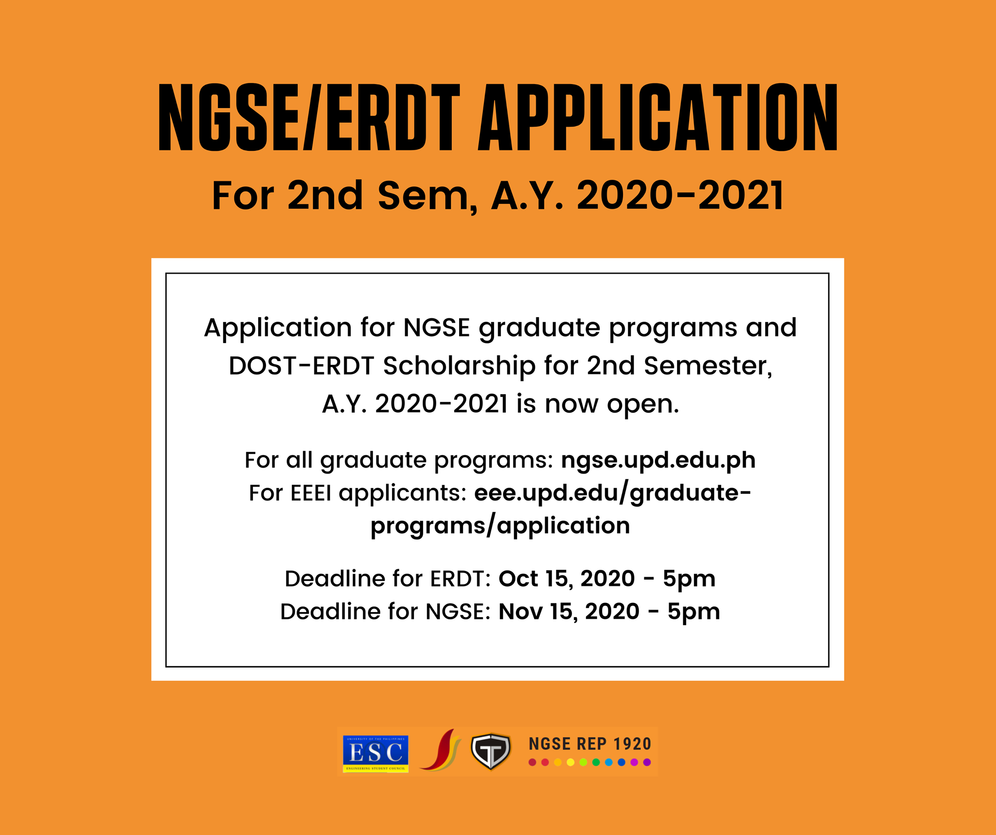 NGSE & ERDT Applications Now Open for the 2nd Semester