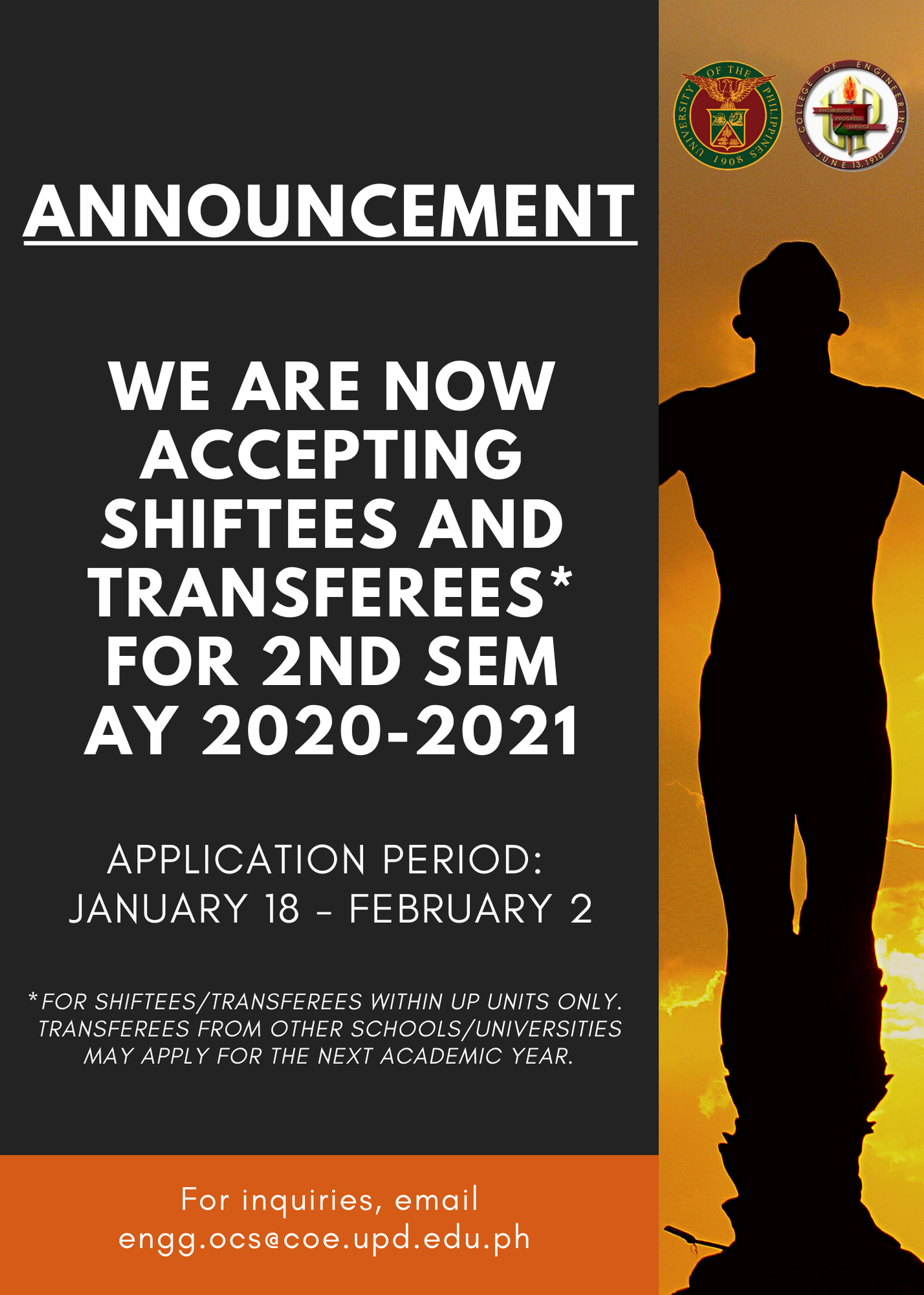 Applications for Shiftees and Transferees for 2nd Sem AY 2020-2021