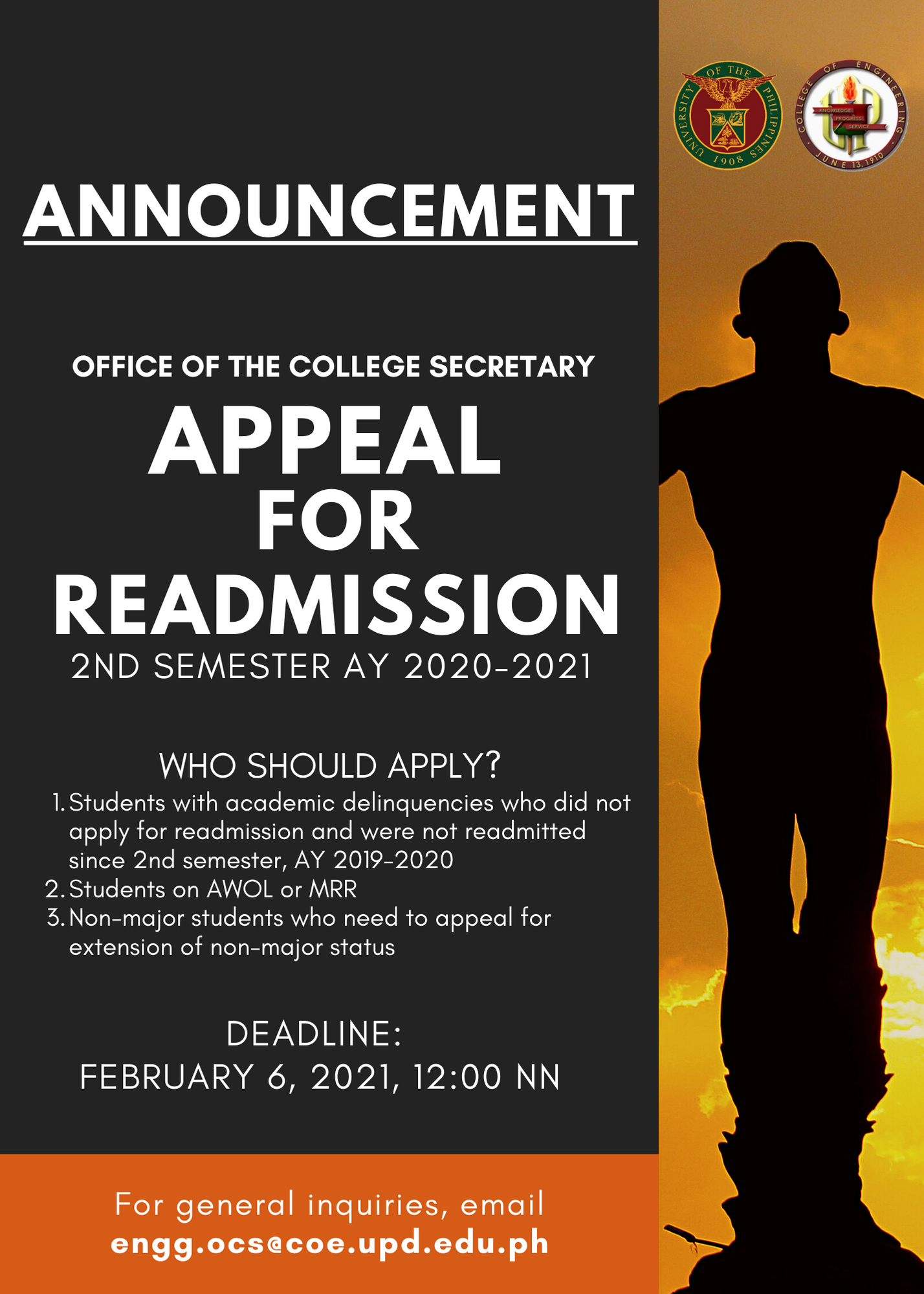 Appeal for Readmission for 2nd Semester, AY 2020-2021