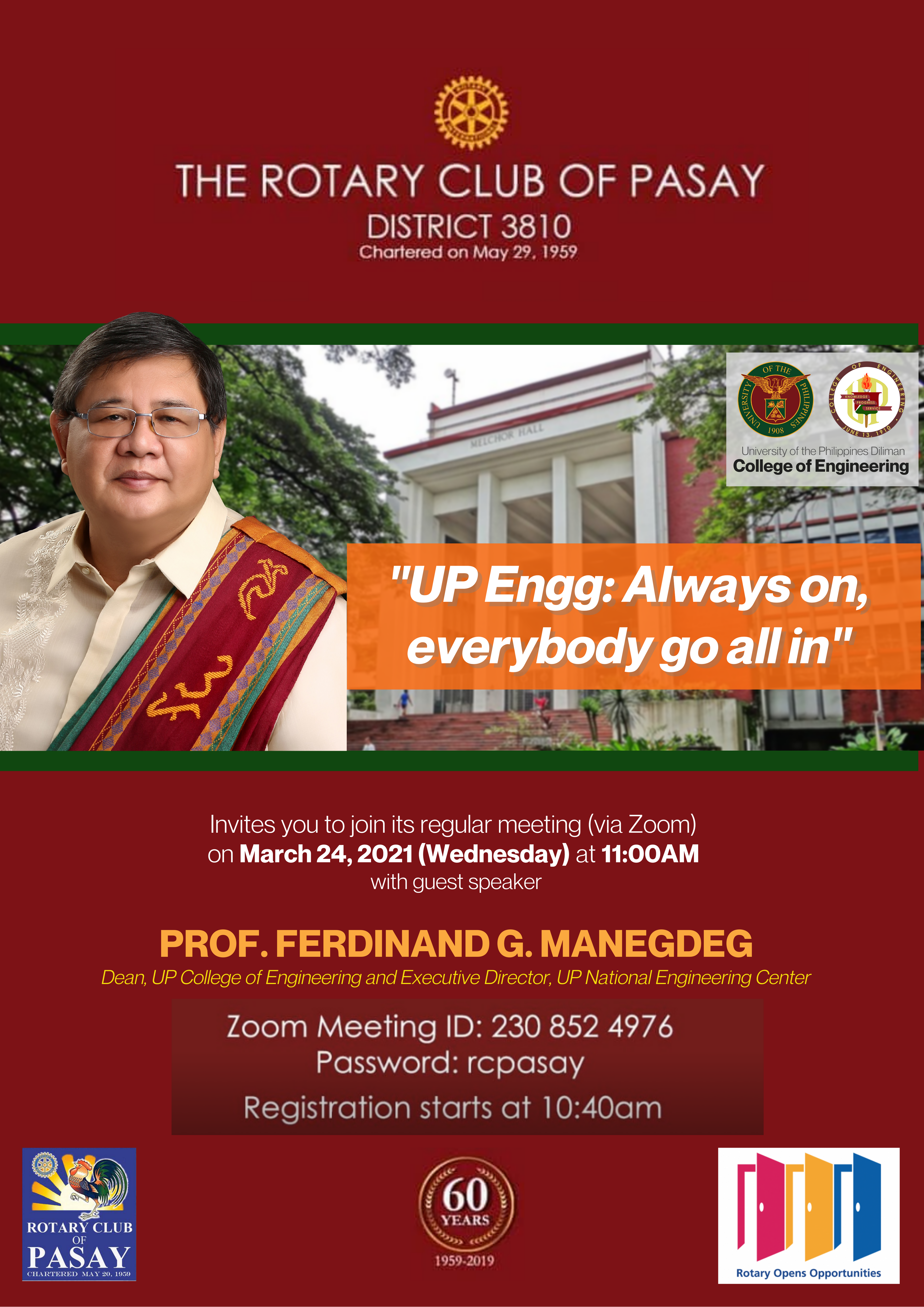 Rotary Club of Pasay will have CoE Dean as guest speaker