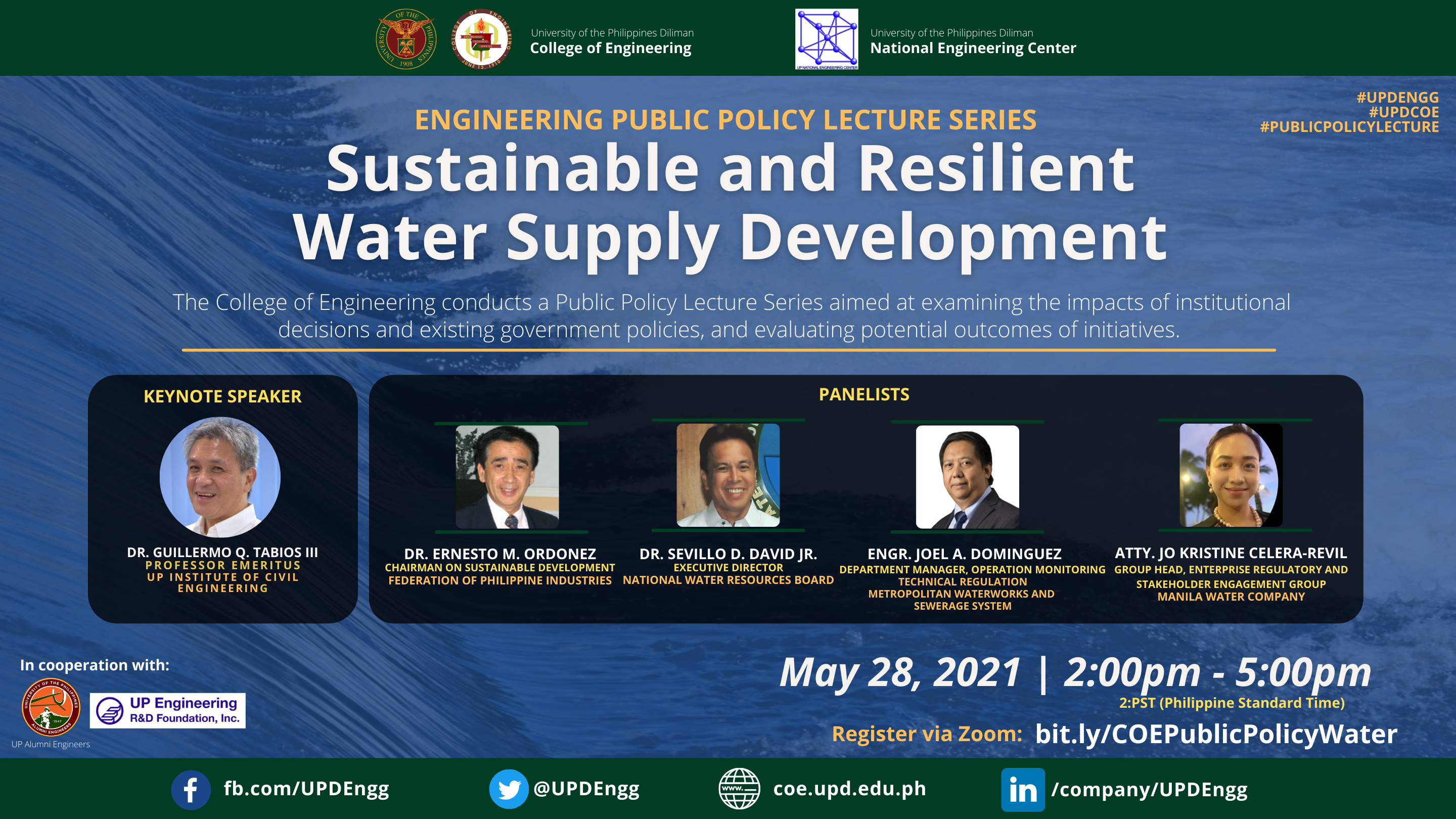 SUSTAINABLE and RESILIENT WATER SUPPLY DEVELOPMENT: Engineering Public Policy Lecture Webinar Series