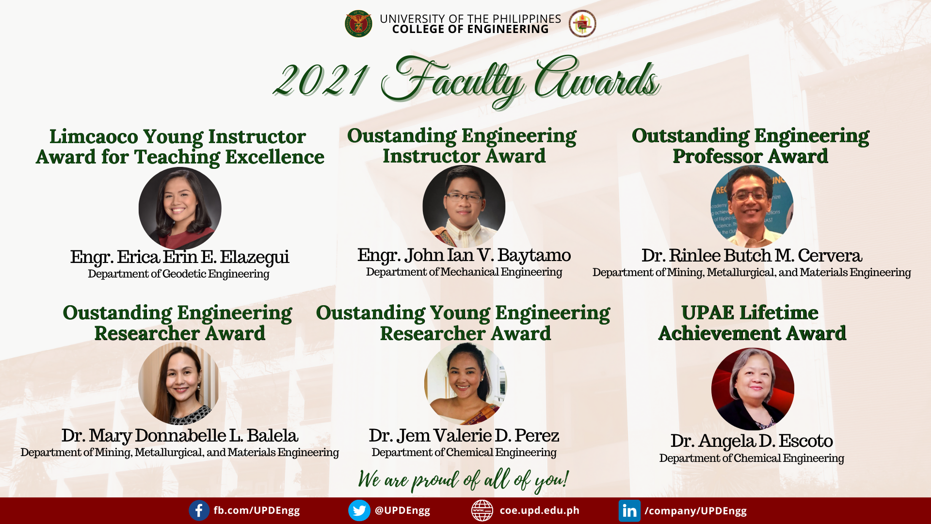 2021 UP College of Engineering Faculty Awards