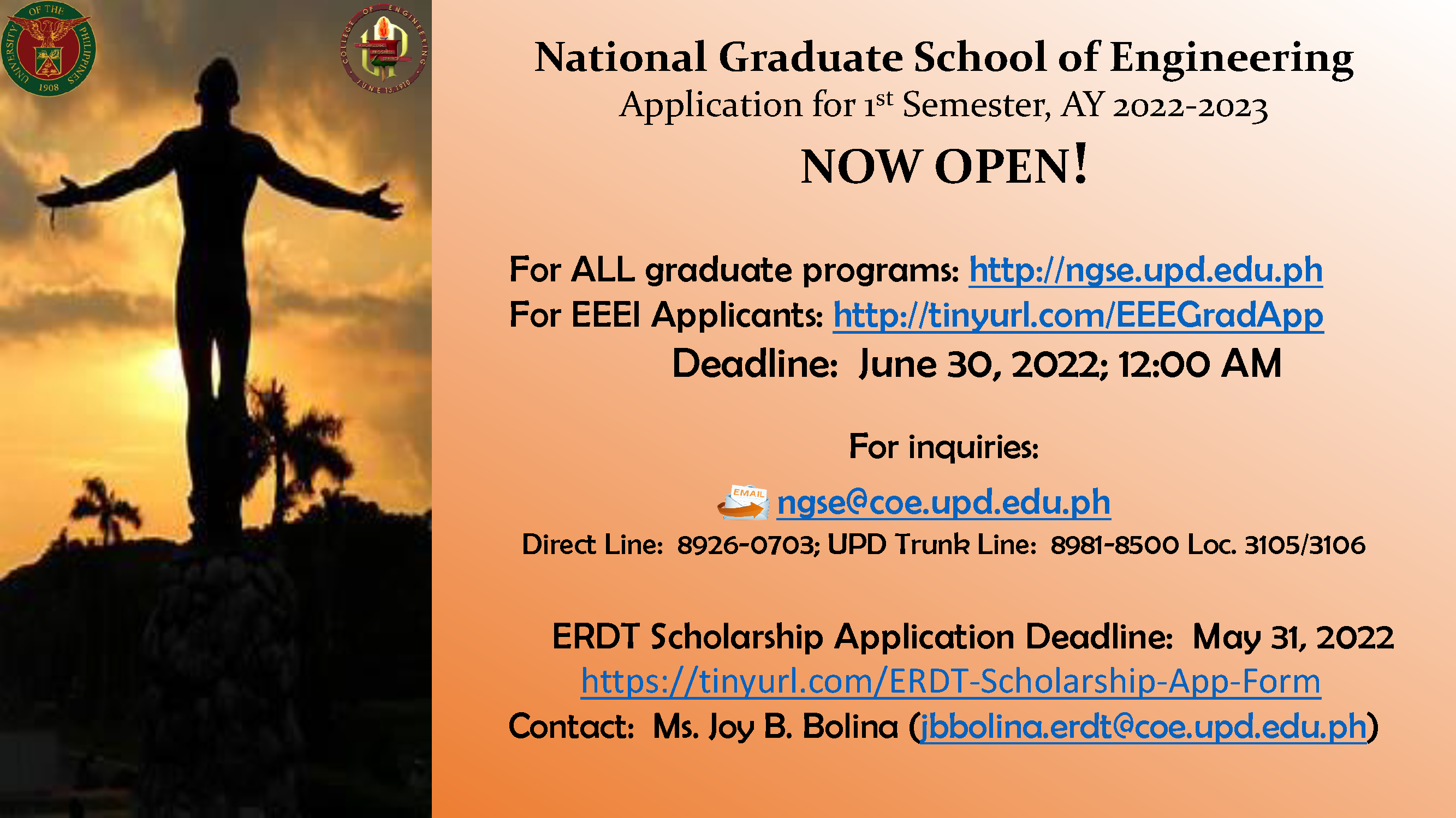 NGSE & ERDT Applications Now Open for the 1st Semester AY 2022-2023