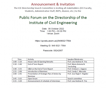 Public Forum on the Directorship of the Institute of Civil Engineering
