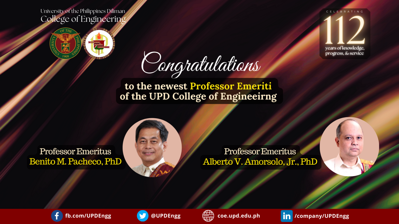 Prof. Emeritus Prof. Pacheco and Prof. Amorsolo, are the newest Professor Emeriti of ...
