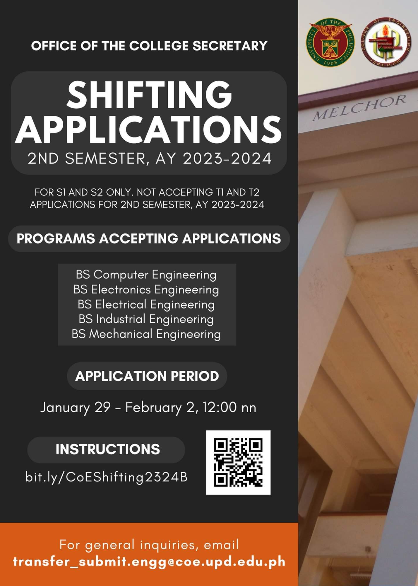 Shifting Applications for 2nd Semester AY 2023-2024