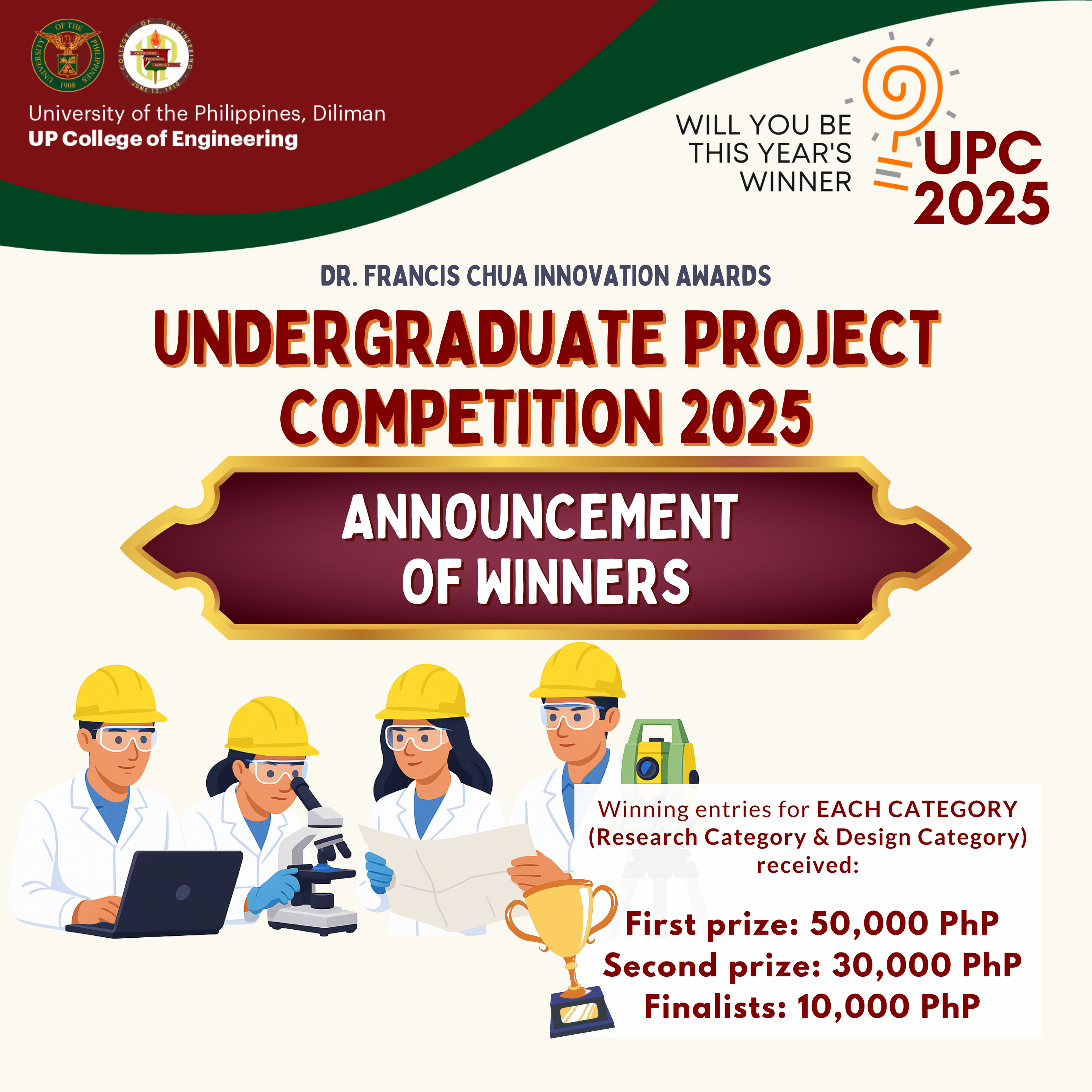 Announcement of Winners: Undergraduate Project Competition 2025: Dr. Francis Chua Innovation Awards