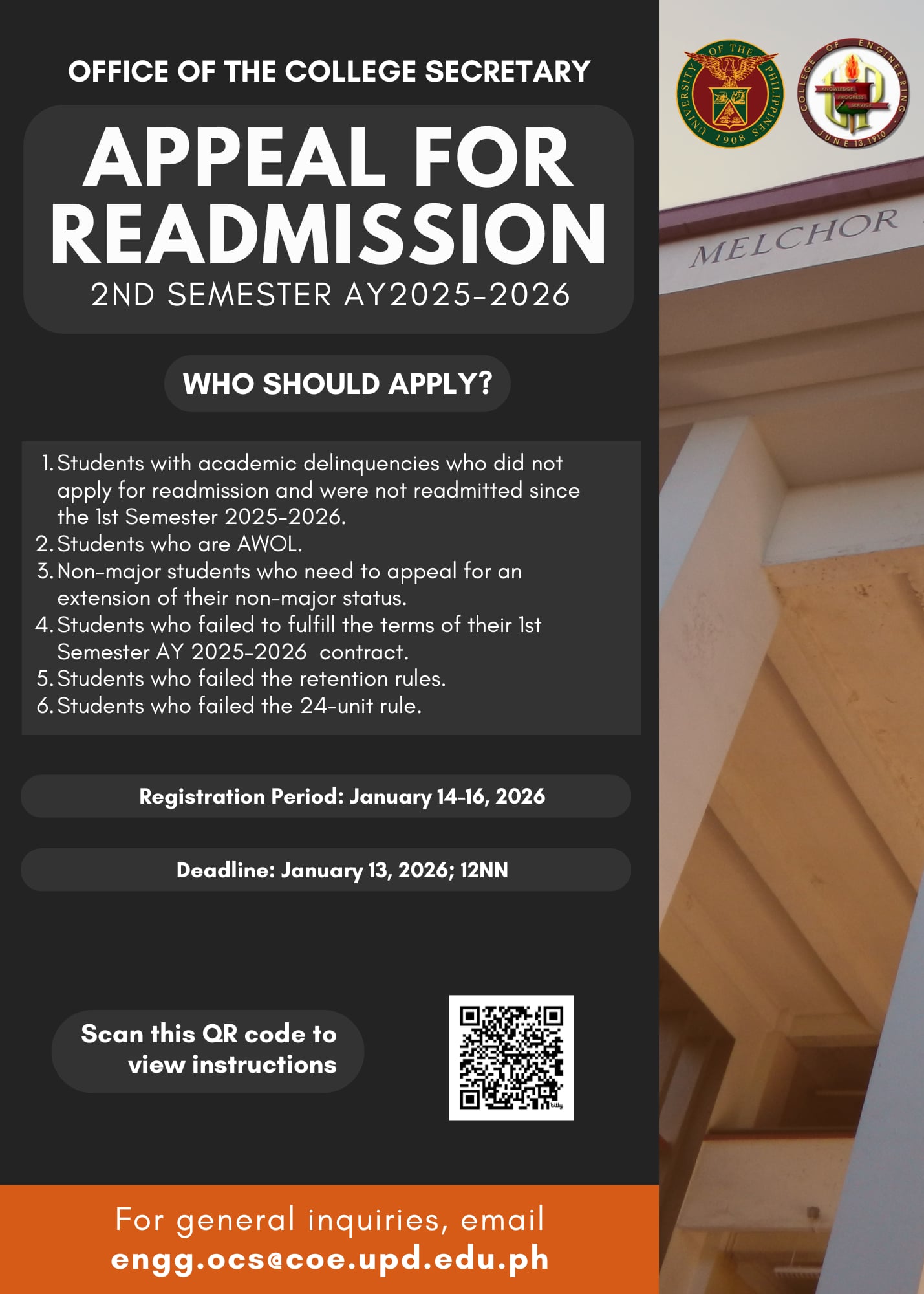 APPEAL FOR READMISSION 2nd Semester, AY 2025–2026