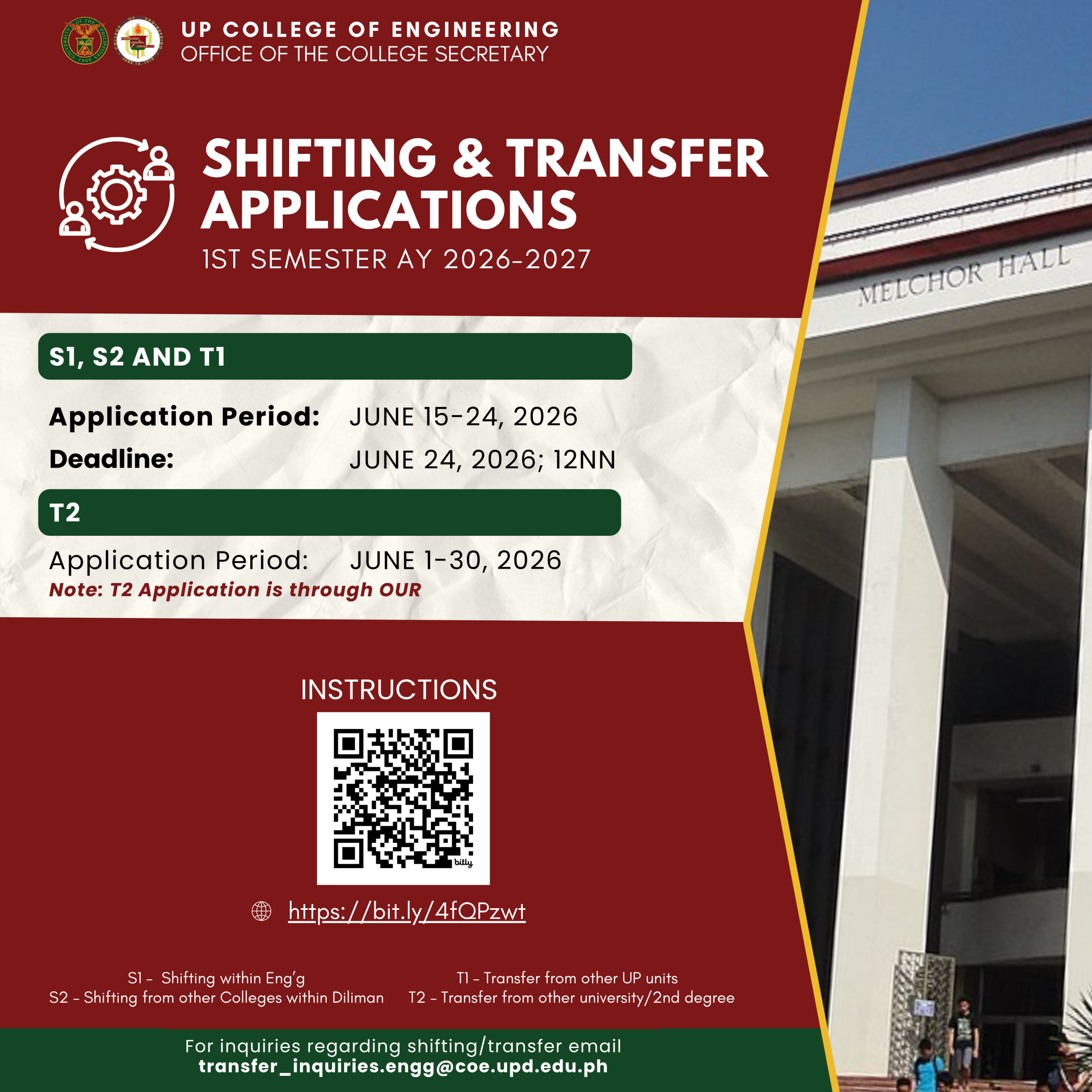 NOW OPEN SHIFTING & TRANSFER APPLICATIONS 1st Semester, AY 2026–2027